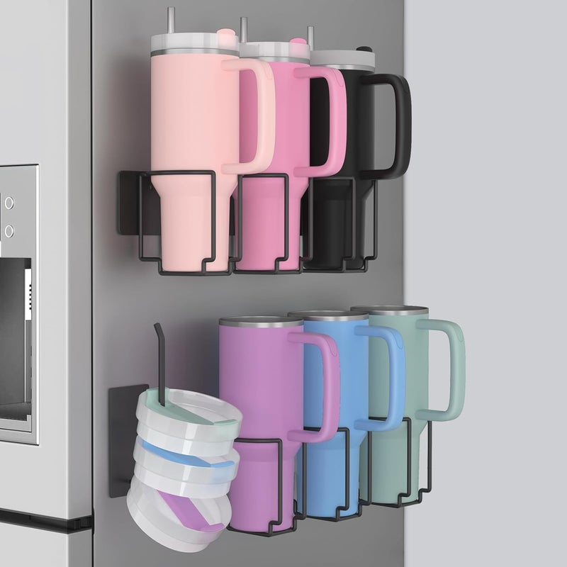 Terficer Magnetic Water Bottle Organizer for Stanley 40oz Tumbler with Handle, Magnetic Stanley Cup Holder Used on Refrigerator, Tumbler Lid Organizer Kitchen Organization Ideal for Fridge & Wall - Image 1